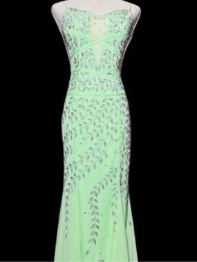 Cache Mint Beaded Strapless Evening Gown